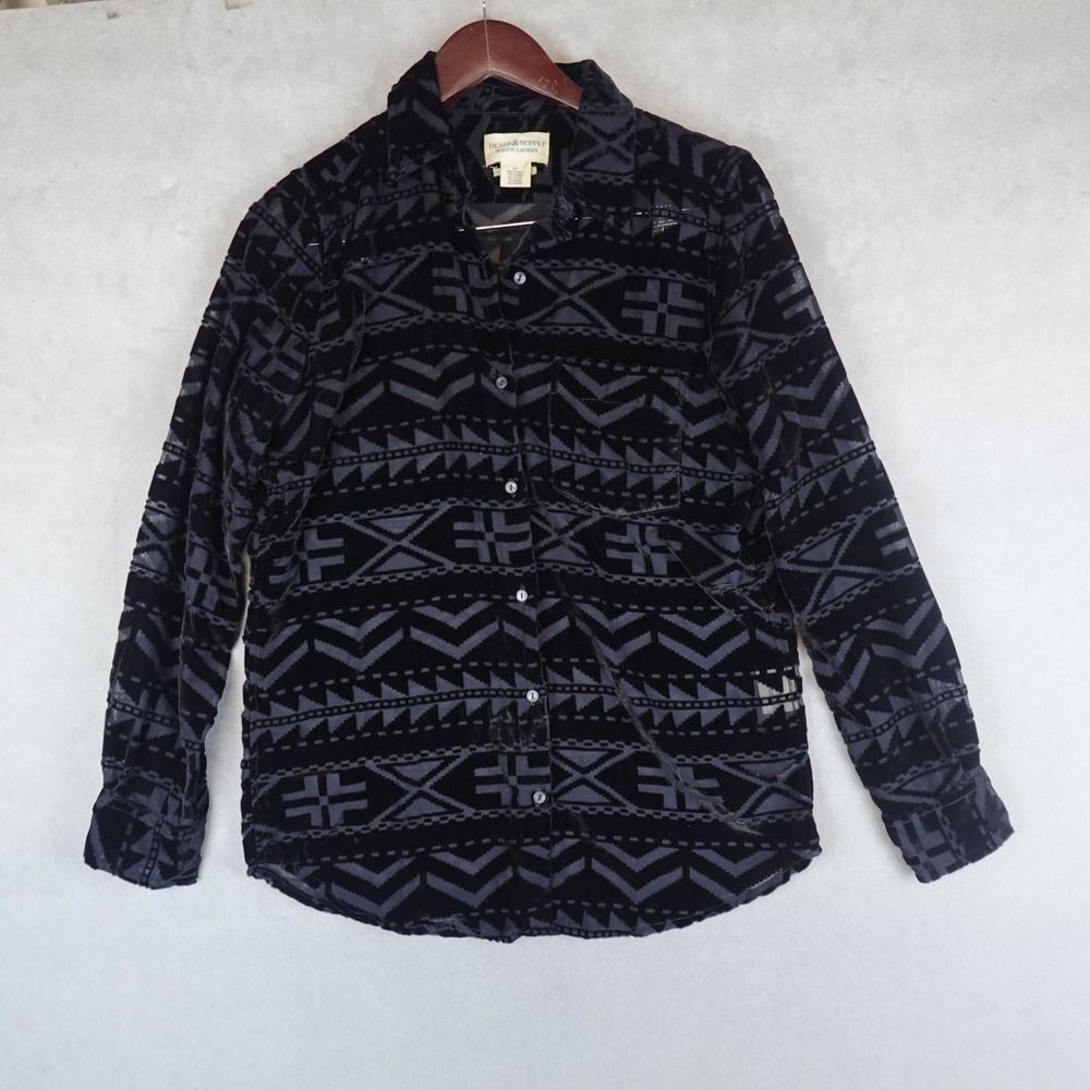 Ralph Lauren Denim Supply Shirt Boyfriend Aztec Semi Sheer Velour Black Small